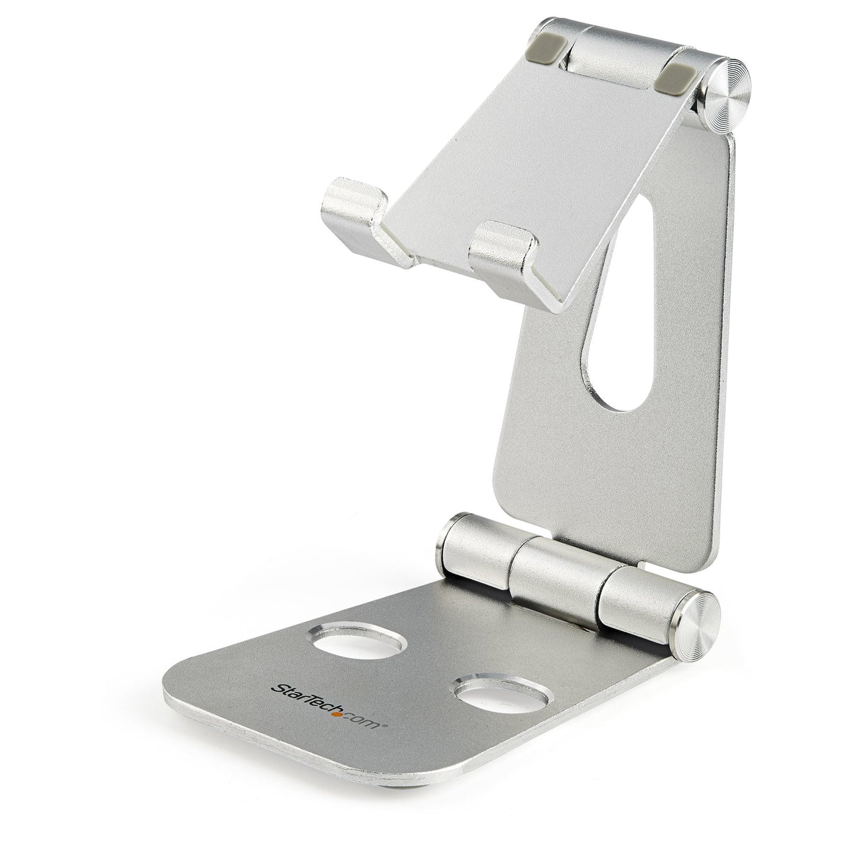 Star Tech Phone and Tablet Stand - Foldable Universal Mobile Device Holder for Smartphones & Tablets - Adjustable Multi-Angle Ergonomic Cell Phone Stand for Desk - Portable - Silver